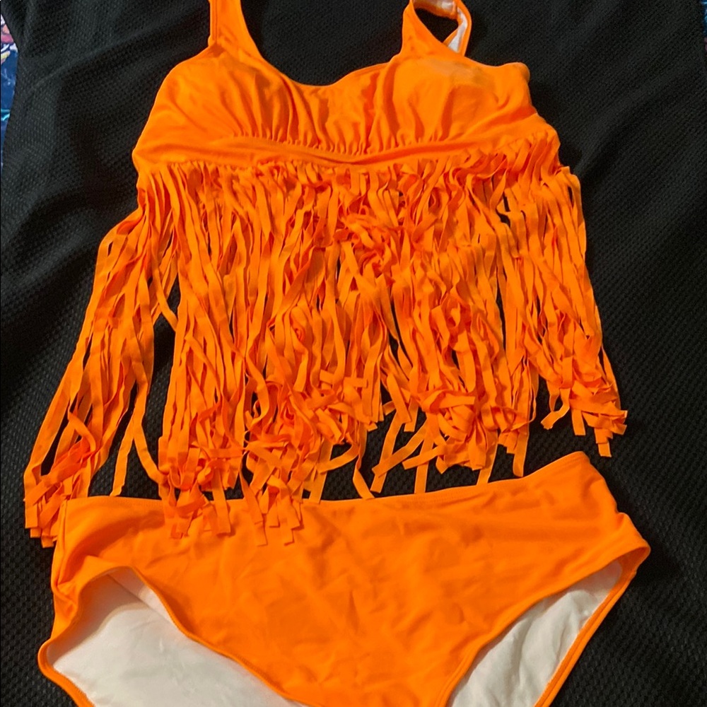NWOT Shein orange fringe 2 piece swimsuit